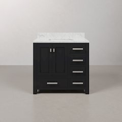 Madison 36 In. Single Sink Carrara White Marble Countertop Bath Vanity