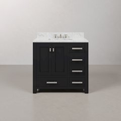 Madison 36 In. Single Sink Carrara White Marble Countertop Bath Vanity