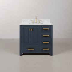 Madison 36 In. Single Sink Carrara White Marble Countertop Bath Vanity