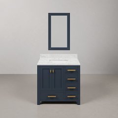 Madison 36 In. Single Sink Carrara White Marble Countertop Bath Vanity