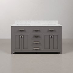 Madison 60 In. Double Sink Carrara White Marble Countertop Bath Vanity