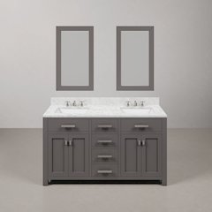 Madison 60 In. Double Sink Carrara White Marble Countertop Bath Vanity