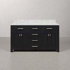 Madison 60 In. Double Sink Carrara White Marble Countertop Bath Vanity