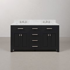 Madison 60 In. Double Sink Carrara White Marble Countertop Bath Vanity