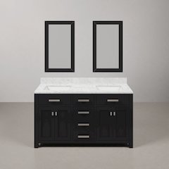 Madison 60 In. Double Sink Carrara White Marble Countertop Bath Vanity