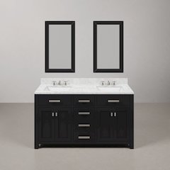 Madison 60 In. Double Sink Carrara White Marble Countertop Bath Vanity