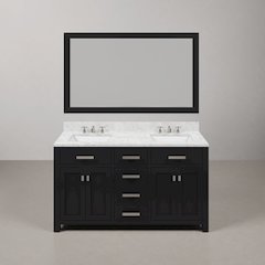 Madison 60 In. Double Sink Carrara White Marble Countertop Bath Vanity