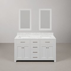 Madison 60 In. Double Sink Carrara White Marble Countertop Bath Vanity