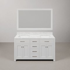 Madison 60 In. Double Sink Carrara White Marble Countertop Bath Vanity