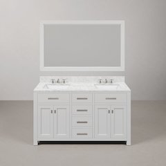 Madison 60 In. Double Sink Carrara White Marble Countertop Bath Vanity