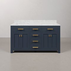 Madison 60 In. Double Sink Carrara White Marble Countertop Bath Vanity