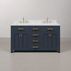 Madison 60 In. Double Sink Carrara White Marble Countertop Bath Vanity