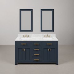 Madison 60 In. Double Sink Carrara White Marble Countertop Bath Vanity
