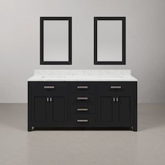 Madison 72 In. Double Sink Carrara White Marble Countertop Bath Vanity