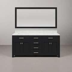 Madison 72 In. Double Sink Carrara White Marble Countertop Bath Vanity
