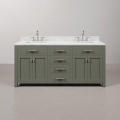 Madison 72 In. Double Sink Carrara White Marble Countertop Bath Vanity