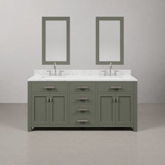 Madison 72 In. Double Sink Carrara White Marble Countertop Bath Vanity