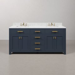 Madison 72 In. Double Sink Carrara White Marble Countertop Bath Vanity