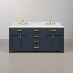 Madison 72 In. Double Sink Carrara White Marble Countertop Bath Vanity