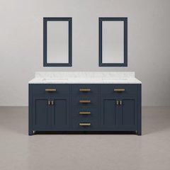 Madison 72 In. Double Sink Carrara White Marble Countertop Bath Vanity