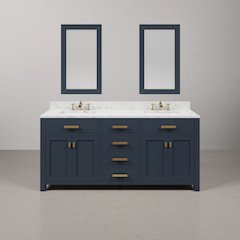 Madison 72 In. Double Sink Carrara White Marble Countertop Bath Vanity