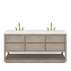 Oakman 72 In. Double Sink Carrara White Marble Countertop Bath Vanity