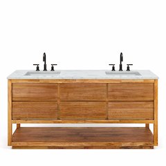 Oakman 72 In. Double Sink Carrara White Marble Countertop Bath Vanity