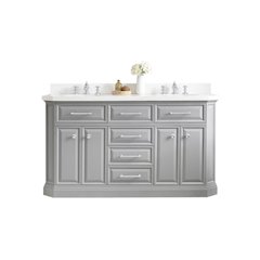 Palace 60 In. Double Sink Carrara Quartz Countertop Bath Vanity in Cashmere Grey
