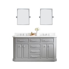Palace 60 In. Double Sink Carrara Quartz Countertop Bath Vanity in Cashmere Grey