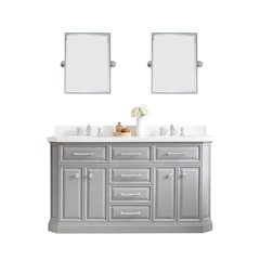 Palace 60 In. Double Sink Carrara Quartz Countertop Bath Vanity in Cashmere Grey