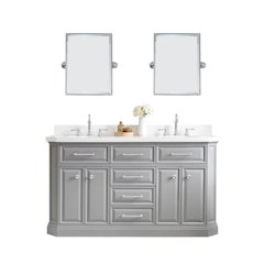 Palace 60 In. Double Sink Carrara Quartz Countertop Bath Vanity in Cashmere Grey