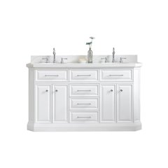 Palace 60 In. Double Sink Carrara Quartz Countertop Bath Vanity in Pure White