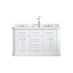 Palace 60 In. Double Sink Carrara Quartz Countertop Bath Vanity in Pure White