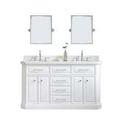 Palace 60 In. Double Sink Carrara Quartz Countertop Bath Vanity in Pure White