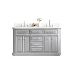 Palace 60 In. Double Sink Carrara Quartz Countertop Bath Vanity in Cashmere Grey