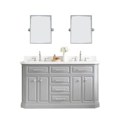 Palace 60 In. Double Sink Carrara Quartz Countertop Bath Vanity in Cashmere Grey