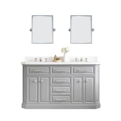 Palace 60 In. Double Sink Carrara Quartz Countertop Bath Vanity in Cashmere Grey