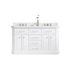 Palace 60 In. Double Sink Carrara Quartz Countertop Bath Vanity in Pure White