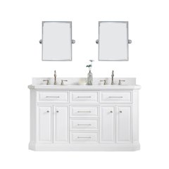 Palace 60 In. Double Sink Carrara Quartz Countertop Bath Vanity in Pure White