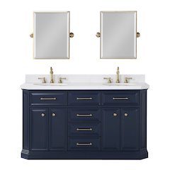 Palace 60 In. Double Sink Carrara Quartz Countertop Bath Vanity in Monarch Blue