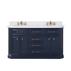 Palace 60 In. Double Sink Carrara Quartz Countertop Bath Vanity in Monarch Blue