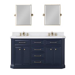 Palace 60 In. Double Sink Carrara Quartz Countertop Bath Vanity in Monarch Blue