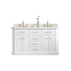 Palace 60 In. Double Sink Carrara Quartz Countertop Bath Vanity in Pure White