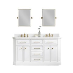 Palace 60 In. Double Sink Carrara Quartz Countertop Bath Vanity in Pure White