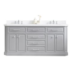 Palace 72 In. Double Sink Carrara Quartz Countertop Bath Vanity in Cashmere Grey