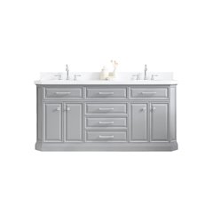 Palace 72 In. Double Sink Carrara Quartz Countertop Bath Vanity in Cashmere Grey