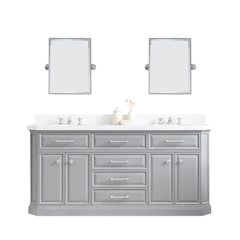 Palace 72 In. Double Sink Carrara Quartz Countertop Bath Vanity in Cashmere Grey