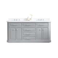 Palace 72 In. Double Sink Carrara Quartz Countertop Bath Vanity in Cashmere Grey