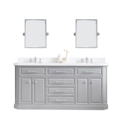 Palace 72 In. Double Sink Carrara Quartz Countertop Bath Vanity in Cashmere Grey