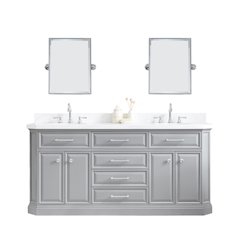 Palace 72 In. Double Sink Carrara Quartz Countertop Bath Vanity in Cashmere Grey